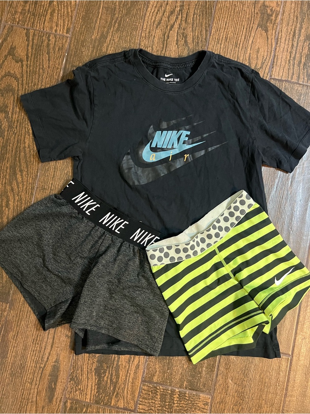 Nike Girls' Neon Yellow & Black Striped Athletic Shorts